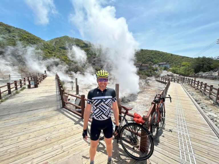 Visit the volcanic steaming pools of Unzen on our bike tour in Japan