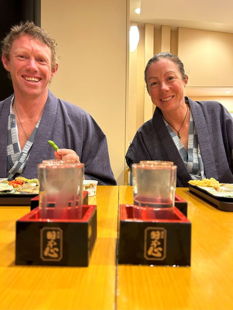 Enjoy a glass of local sake at the end of the day on our bike tour in Japan